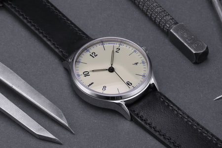 anOrdain Model 1 with iron cream dial photographed in our workshop